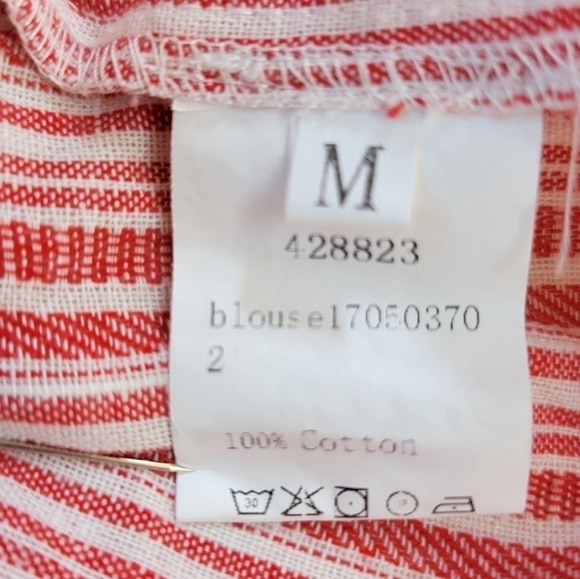 Off Shoulder Red Striped Cotton Blouse Size Medium - Picture 7 of 8